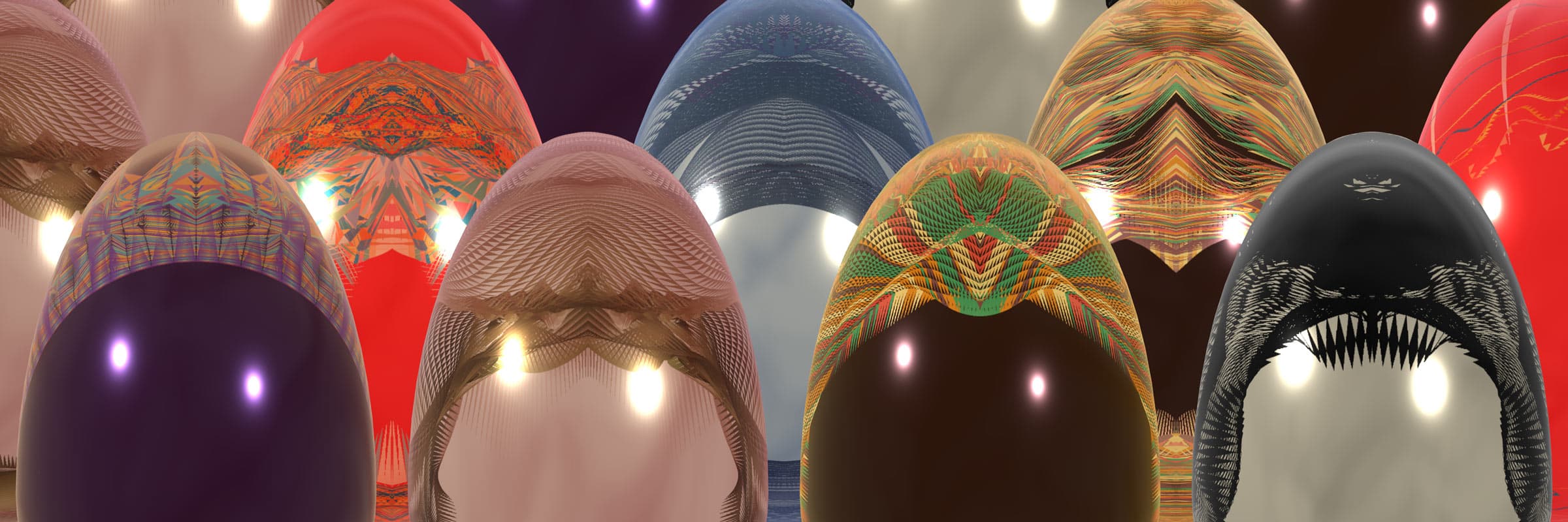 Many generative pysanky organized in rows